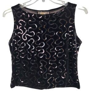 R&K Evening Womens‎ SZ 12 Sequin Velvet Tank Top Black Whimsigoth Y2K Party